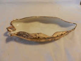 24K Gold Leaf Painted Ceramic Leaf Shaped Candy Dish or Trinket Holder  - $40.00