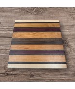 Handcrafted Striped Hardwood Cutting Board 12x12 Rustic Modern Serving K... - $70.09 CAD