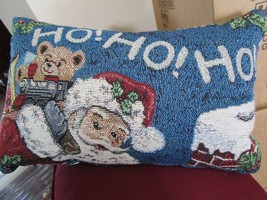 CHRISTMAS Tapestry THROW PILLOW SANTA w/TOYS 12&quot; x 7.5&quot; VTG Excellent Cond. - £6.94 GBP