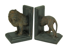 Antique Stone Finish Lion Top and Tail Bookend Set - £31.30 GBP