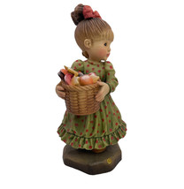 ANRI Sarah Kay Italy large 7&quot; wood figurine CHRISTMAS BASKET Girl 215/1000 - $175.00
