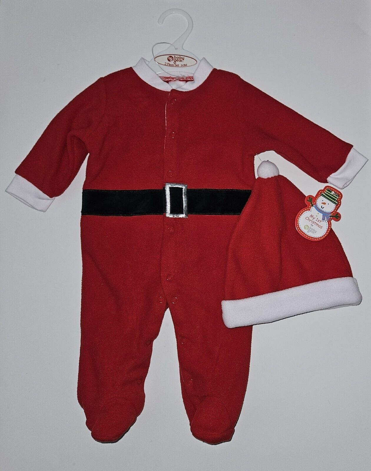 Primary image for NWT Baby Gear Red Santa Suit Footie Outfit Sleeper + Hat Christmas 0-3 Months