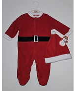 NWT Baby Gear Red Santa Suit Footie Outfit Sleeper + Hat Christmas 0-3 M... - £14.03 GBP