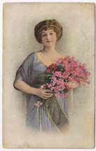 Portrait Postcard Edwardian Lady With Flowers Bouquet - £2.83 GBP