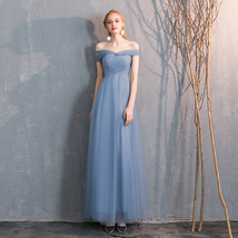Dusty Blue Bridesmaid Dress Off Shoulder Sweetheart Tulle Empire Dress