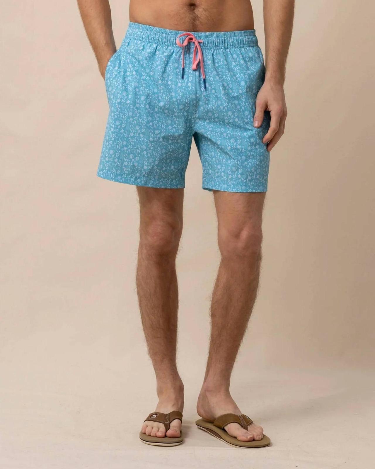 Southern Tide ditzy floral swim trunk OCEAN AQUA - $56.00