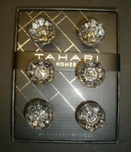 New Tahari Set of 6 Round Vintage Look Flower Crystal Clear Drawer Pulls Knobs - £35.22 GBP