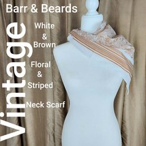 Vintage Barr &amp; Beards Brown &amp; White Floral Print Neck Scarf - £17.54 GBP