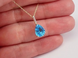 3.00Ct Pear Cut Blue Topaz Solitaire Pendant 14K Yellow Gold Plated Free Chain - £84.18 GBP