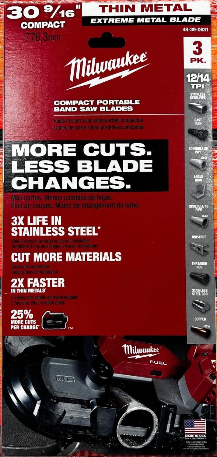 Milwaukee 48-39-0631 30-9/16&quot; 12/14 Tpi Compact Extreme Thick Metal Band... - $33.94
