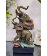 Ebros 15&quot;H Safari Jungle Elephant With Trunk Up Bust Statue On Pedestal ... - $91.97 CAD