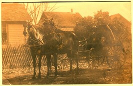 Early 1900s RPPC Real Photo Postcard Named Horses &amp; Buggy Equestrian Man - $14.70