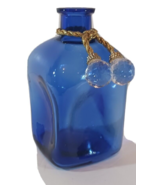 Vintage COBALT BLUE SQUARE Glass BOTTLE Beverage Decanter Barware Vase N... - $40.84