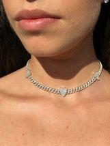 30CT Simulated Diamond 925 Silver Gold Plated Lovely Heart Choker Necklace - £395.67 GBP