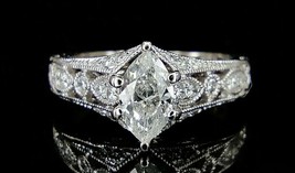 Filigree Engagement Ring 2.55Ct Marquise Simulated Diamond 925 Silver Size 6.5 - £114.38 GBP