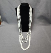 Flapper Multi-Strand Beaded Necklace Matte White Beads 38&quot; Long Opera Necklace - £12.38 GBP