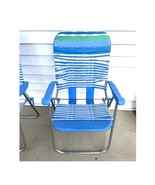 2x Retro Vintage Steel Frame Lawn Pool Chairs Blue/White Vinyl Plastic Tube - $1,111.71 MXN
