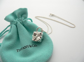 Tiffany &amp; Co Silver Signature Gift Box Charm Necklace Pendant Charm Gift Pouch - £247.71 GBP