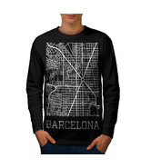 Spain City Barcelona Tee Town Map Men Long Sleeve T-shirt - £11.98 GBP