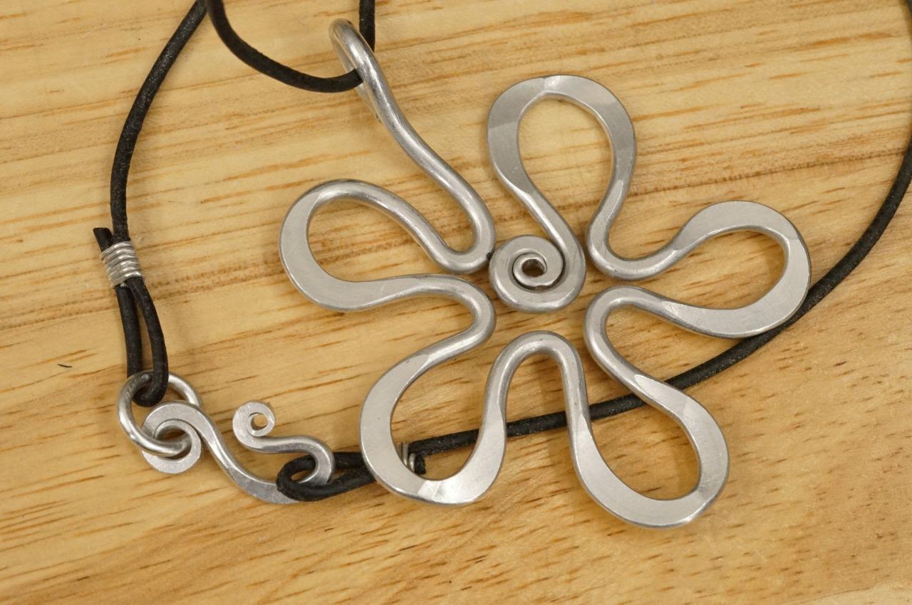 Primary image for Modernist Costume Jewelry BOLD Aluminum Metal Abstract Flower Pendant Necklace