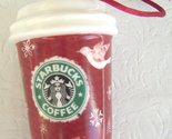  Starbucks Red Coffee Cup Ornament Deer  Dove  Snowflake Ceramic - $9.99