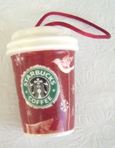  Starbucks Red Coffee Cup Ornament Deer  Dove  Snowflake Ceramic - $9.99