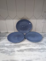 SWIRL Hand Painted Blue Salad Plates, Set of 3, 8.5&quot; Round, Vintage Tabl... - $17.82