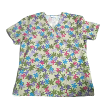 SB SCRUBS Large tops floral nurse medical Green bright pink V-neck double pocket - £11.10 GBP
