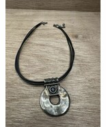 CHICOS Black Leather 3-Strand Silver Tone Pendant Necklace - $16.24 CAD