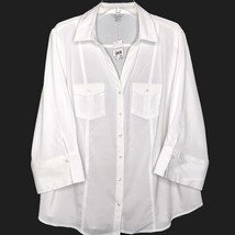 Cato Womens Blouse Size 18/20W Button Front 3/4 Sleeve V-Neck Pockets Solid Whit - £15.61 GBP