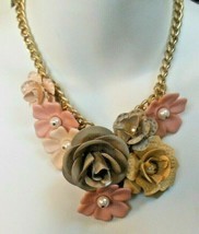 Vintage Metal, Plastic, Pearl, Flowers Dangle Chain Necklace 20&quot;- Adjust... - £97.31 GBP