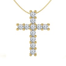 1/4ct 14K Yellow Gold Plated Sparkly Lab Real Moissanite Cross Pendant 18&quot; Chain - £58.07 GBP