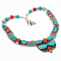 Tibetan Turquoise Red Coral Nepalese Handmade Ethnic Necklace Nepali 18&quot; SA 5186 - £12.86 GBP