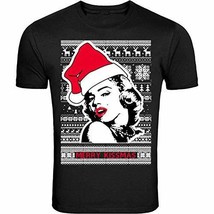 New Men Women&#39;s Christmas T-Shirt Xmas Gift Unisex Black Marilyn Monroe (4XL) - £11.99 GBP