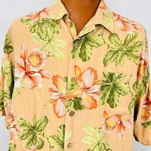 Bermuda Bay Hawaiian Aloha XL Shirt Hibiscus Flowers Leaves Orange Tropical - £31.59 GBP