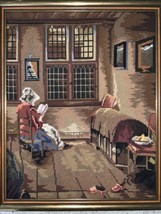 Vintage Pieter Janssens Elinga &quot;Reading Woman&quot; Needlepoint 15.5”x19.5” F... - £120.10 GBP