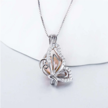 925 Sterling Silver Zircon Butterfly Pearl Cage Pendant (Necklace Included) - $24.99