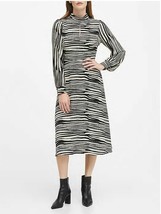 New Banana Republic Black White Zebra Print Mock Neck Long Sleeve Midi Dress 4 - £55.35 GBP