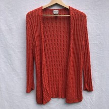Orange Cable Knit Open Front Cardigan Sweater Chico&#39;s Size 2 Large Rayon - £19.34 GBP