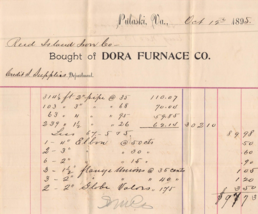 PULASKI VIRGINIA~DORA FURNACE COMPANY~1895 BILLHEAD - $8.34