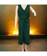 She &amp; Sky Glittery Shimmery Jumpsuit L Wide Leg Knit Faux Wrap Tie Green... - £28.76 GBP