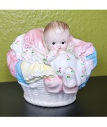 Napco Ceramic Japan1950s Planter Baby White Wicker Laundry Basket A-5575... - $1,079.37 MXN