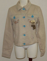 NWT Clash Tan Denim Jean Jacket Juniors XL Blue Buttons Embellished RUNS... - £16.73 GBP