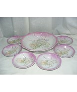 Vintage Porcelain 7 Piece Berry Bowl Set Leuchtenburg Germany Pink Roses - €127,66 EUR