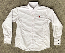 Tesla Motors Dress Shirt-White-Red Embroidered Logo-M-Button Up-Work Uni... - £18.49 GBP