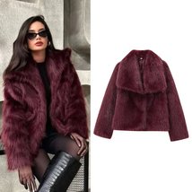 Womens Burgundy Faux Fur Bomber Jacket - $167.10