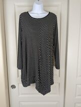 COMFY USA Handkerchief Hem Blue Striped Tunic Size XL Lagenlook Made in USA - $27.72