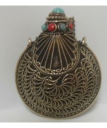 Antique Snuff Bottle W/Filigree Metalwork & Semi-Precious Stones