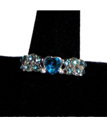 Blue Topaz Heart Ring with Topaz Pave on 925 Sterling Silver Wedding, Engagement - £14.77 GBP