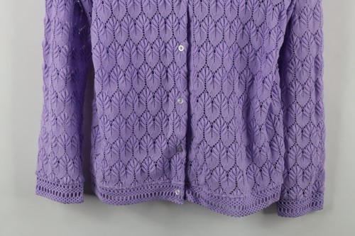 Vintage 60s Streetwear Womens 38 Pointelle Crochet Knit Cardigan Sweater Purple Item image 3